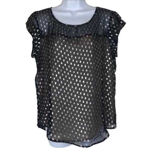 Daniel Rainn Tops - Daniel Rainn Black Silver Silk Blouse Metallic Cap Sleeve Medium NWT